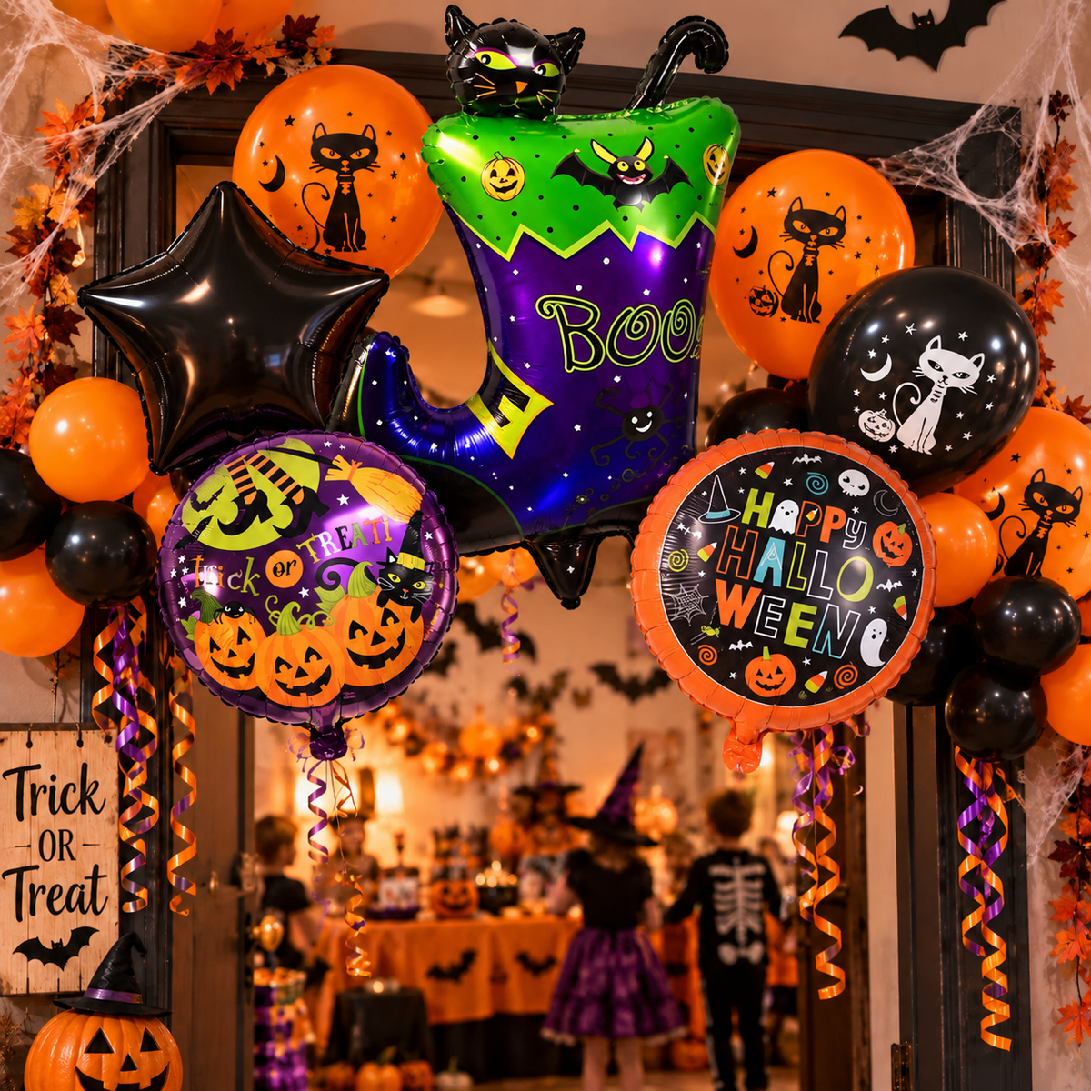 Halloween Balloons Decoration, Pumpkin Ghost Cat Bat Witch Balloons, Spooky Party Decor, Table Wall Indoor Decorations
