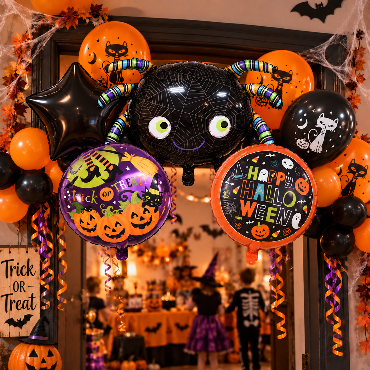 Halloween Balloons Decoration, Pumpkin Ghost Cat Bat Witch Balloons, Spooky Party Decor, Table Wall Indoor Decorations
