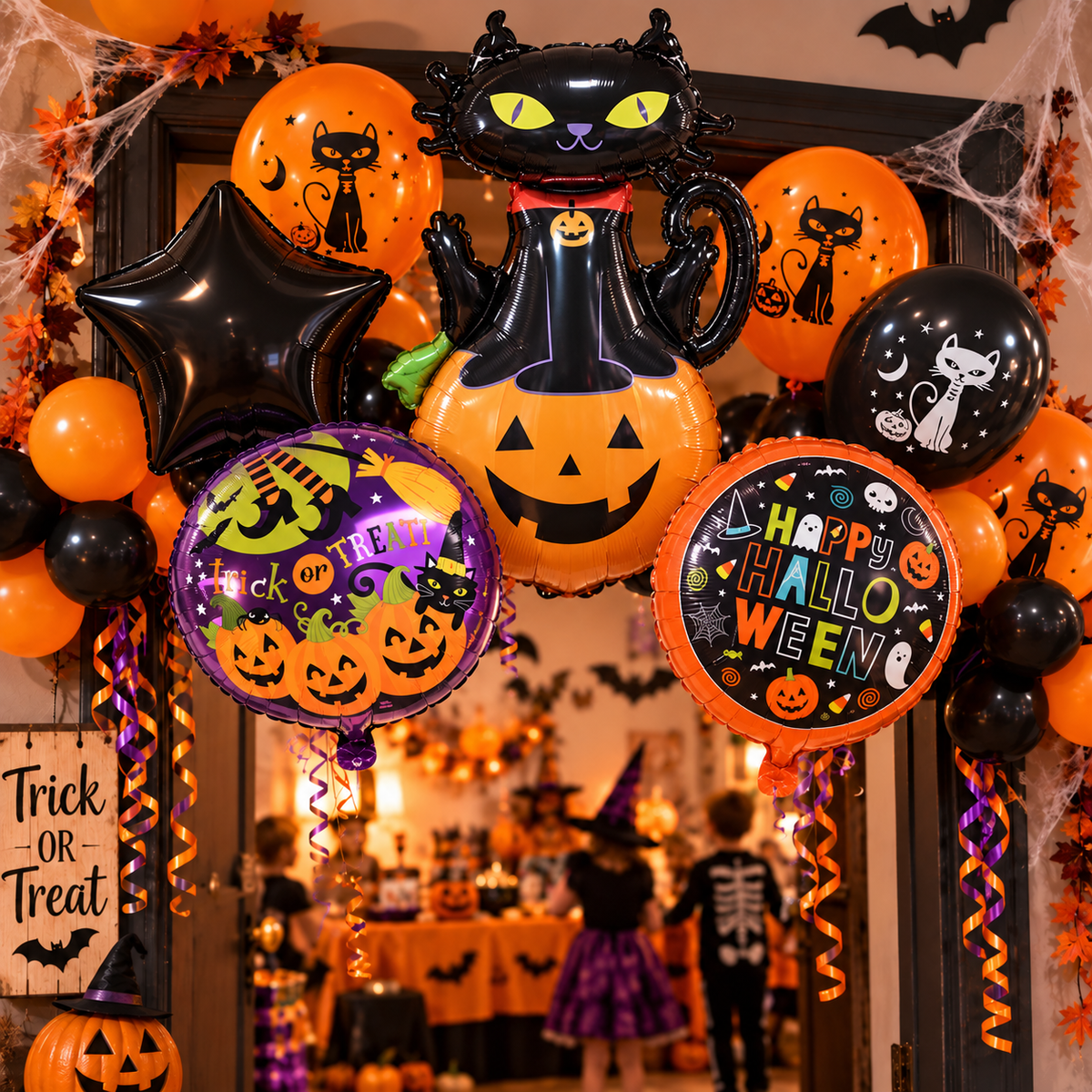 Halloween Balloons Decoration, Pumpkin Ghost Cat Bat Witch Balloons, Spooky Party Decor, Table Wall Indoor Decorations