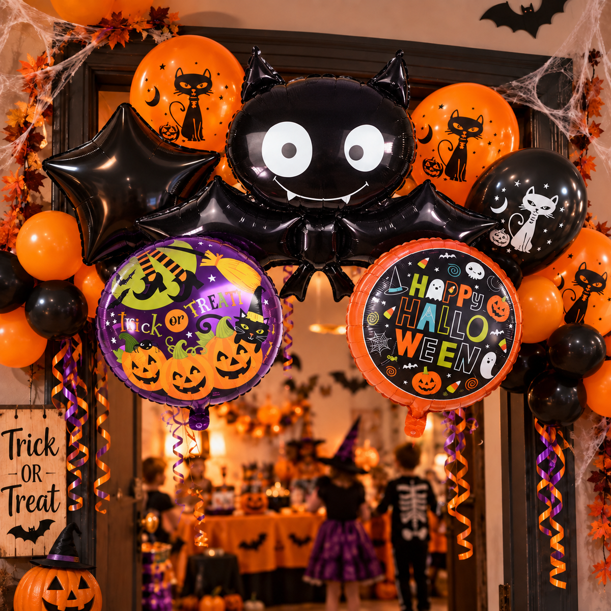 Halloween Balloons Decoration, Pumpkin Ghost Cat Bat Witch Balloons, Spooky Party Decor, Table Wall Indoor Decorations