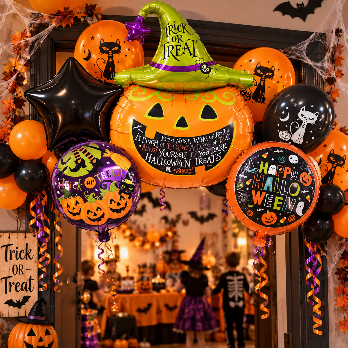 Halloween Balloons Decoration, Pumpkin Ghost Cat Bat Witch Balloons, Spooky Party Decor, Table Wall Indoor Decorations