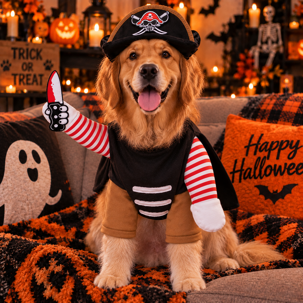 Pirate Dog Halloween Costume, Pirate Pet Outfit with Hat, Dog Costume for Halloween Parties, Dress Up