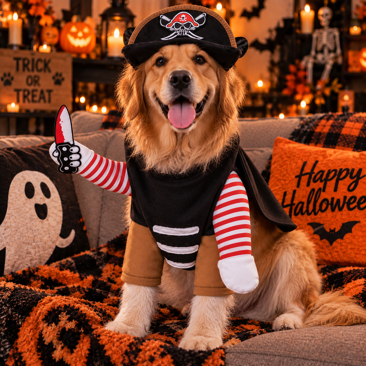 Pirate Dog Halloween Costume, Pirate Pet Outfit with Hat, Dog Costume for Halloween Parties, Dress Up