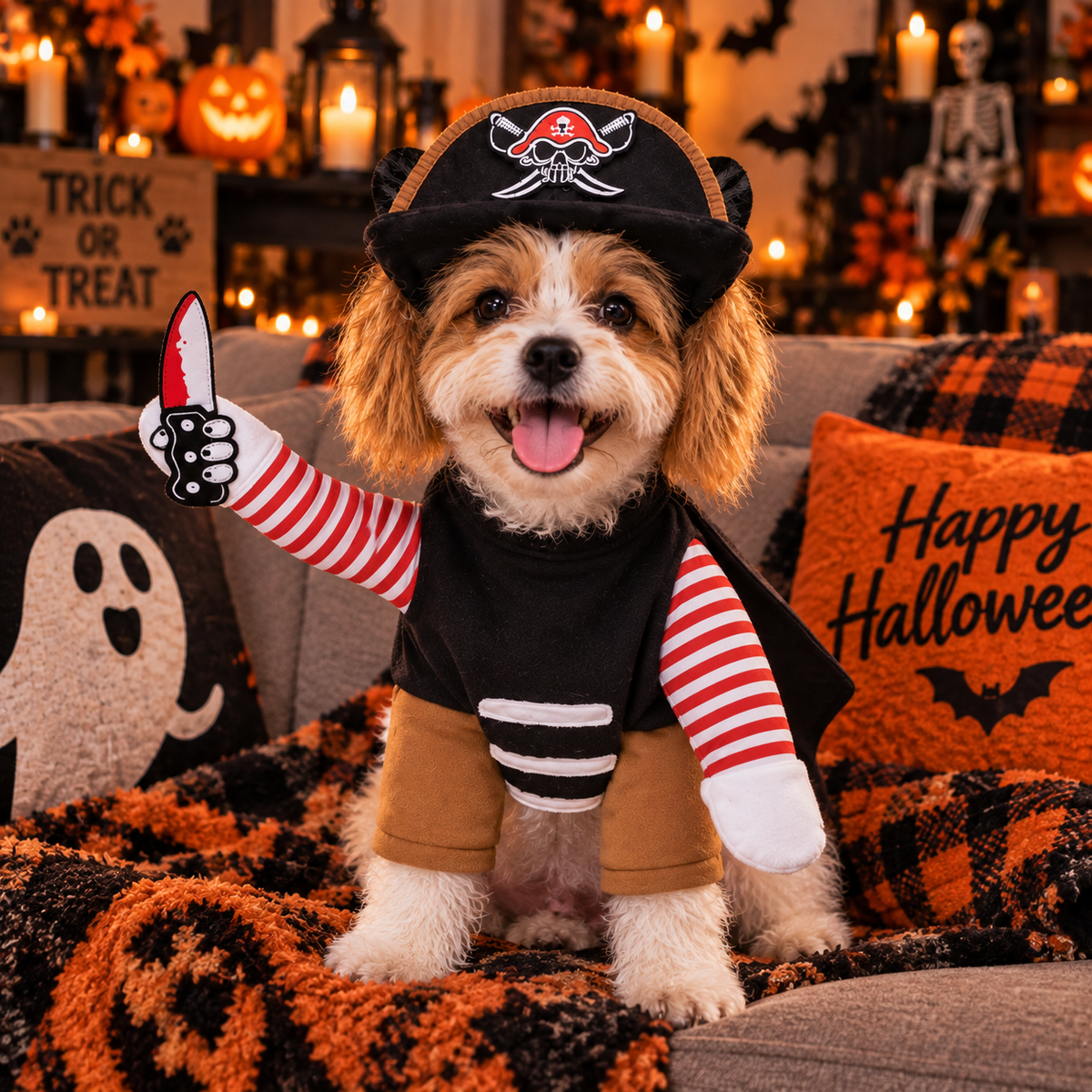 Pirate Dog Halloween Costume, Pirate Pet Outfit with Hat, Dog Costume for Halloween Parties, Dress Up