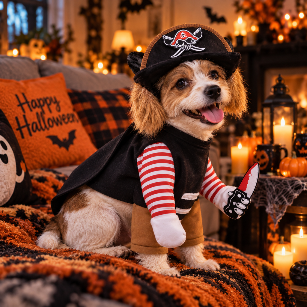 Pirate Dog Halloween Costume, Pirate Pet Outfit with Hat, Dog Costume for Halloween Parties, Dress Up