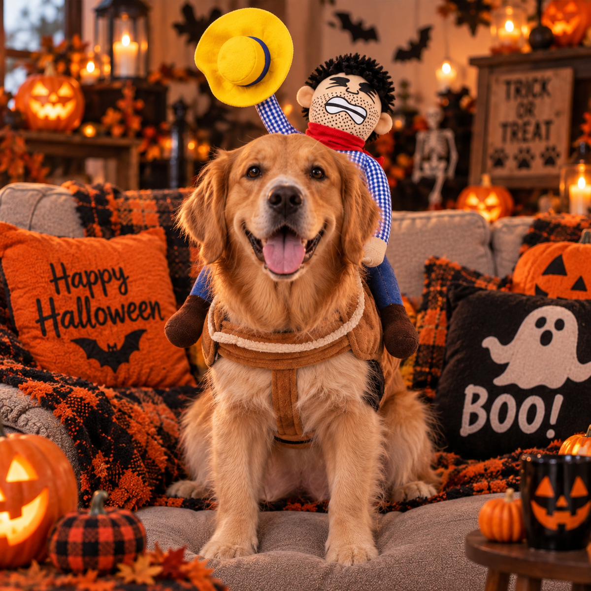 Cowboy Riding Dog Halloween Costume, Funny Western Pet Costume with Cowboy Rider, Dog Halloween Outfit, Party & Dress Up