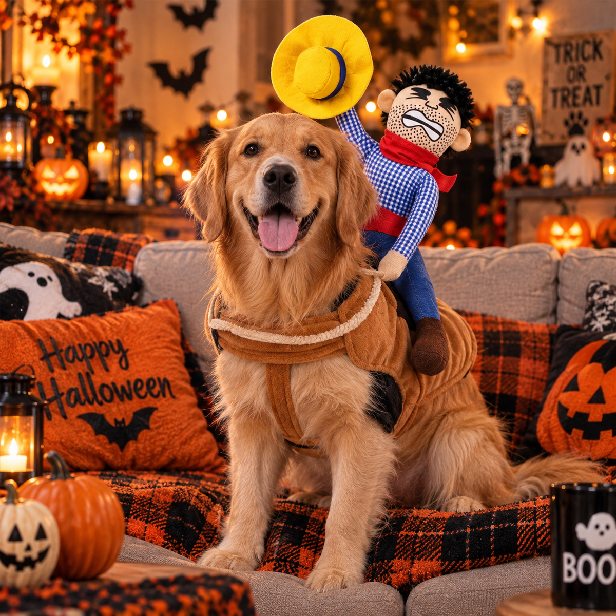 Cowboy Riding Dog Halloween Costume, Funny Western Pet Costume with Cowboy Rider, Dog Halloween Outfit, Party & Dress Up