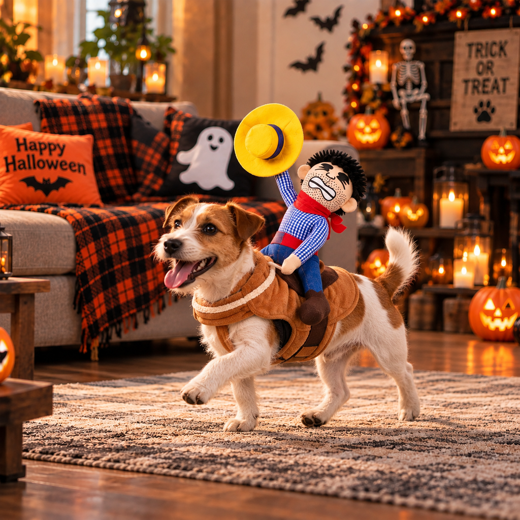 Cowboy Riding Dog Halloween Costume, Funny Western Pet Costume with Cowboy Rider, Dog Halloween Outfit, Party &amp