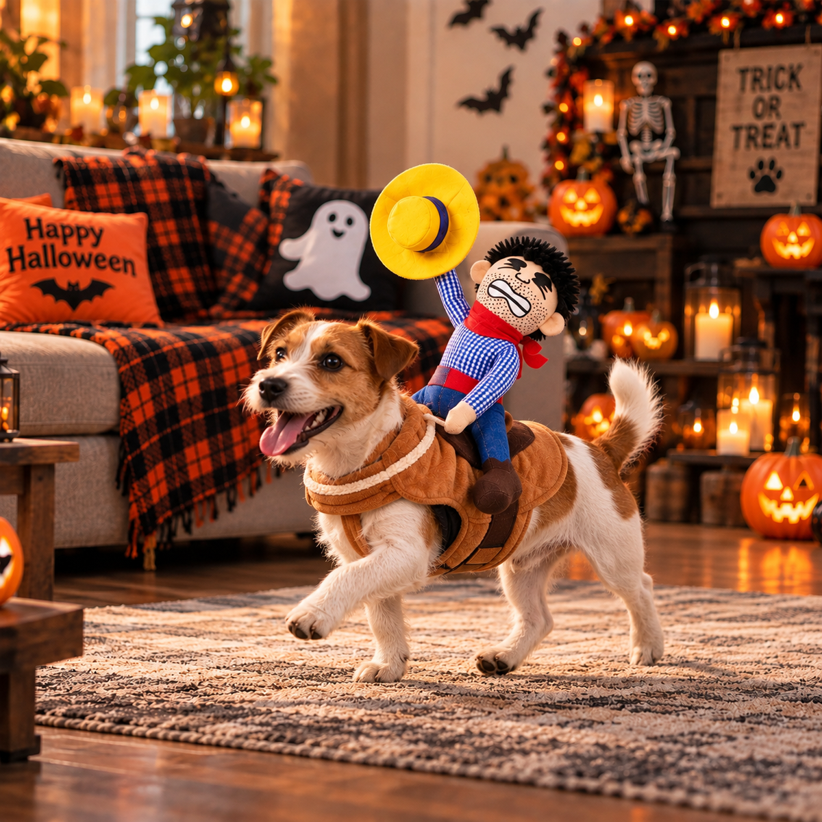 Cowboy Riding Dog Halloween Costume, Funny Western Pet Costume with Cowboy Rider, Dog Halloween Outfit, Party &amp