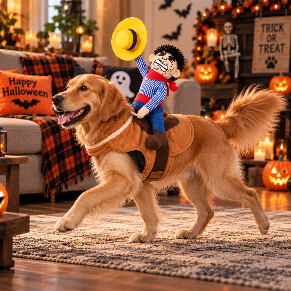 Cowboy Riding Dog Halloween Costume, Funny Western Pet Costume with Cowboy Rider, Dog Halloween Outfit, Party &amp