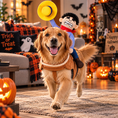 Cowboy Riding Dog Halloween Costume, Funny Western Pet Costume with Cowboy Rider, Dog Halloween Outfit, Party &amp