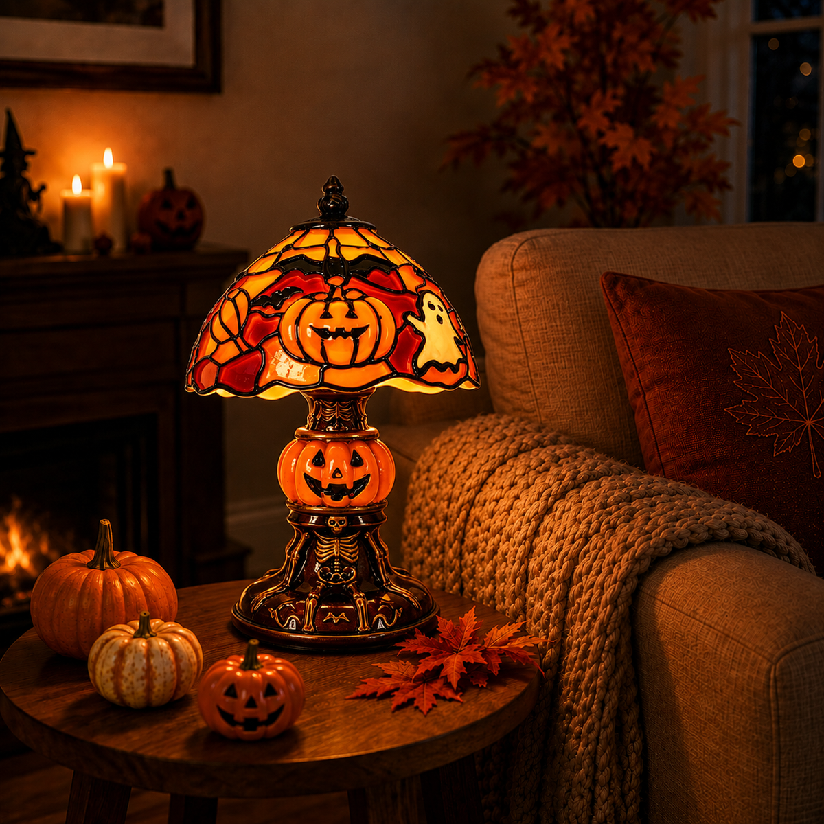 Halloween Table Lamp, Halloween Decor, LED Decorative Lamp, Warm Glow Resin Lamp, Gothic Halloween Home Decor, Pumpkin & Ghost Table Decoration, Spooky Desk Lamp, Halloween Party Decor, Mantel & Shelf Decoration