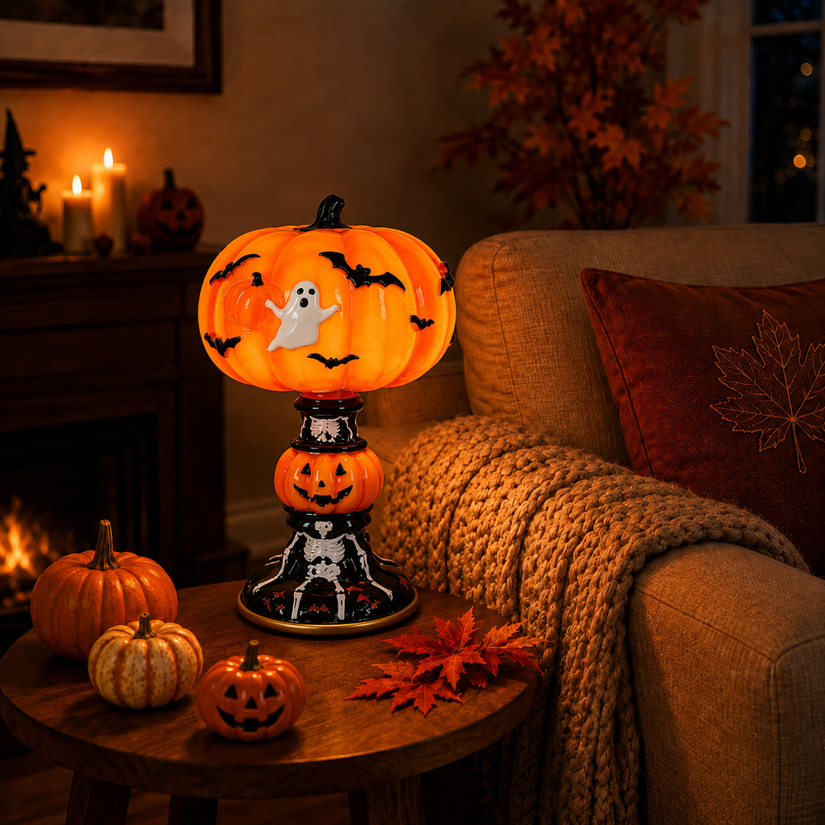 Halloween Table Lamp, Halloween Decor, LED Decorative Lamp, Warm Glow Resin Lamp, Gothic Halloween Home Decor, Pumpkin & Ghost Table Decoration, Spooky Desk Lamp, Halloween Party Decor, Mantel & Shelf Decoration