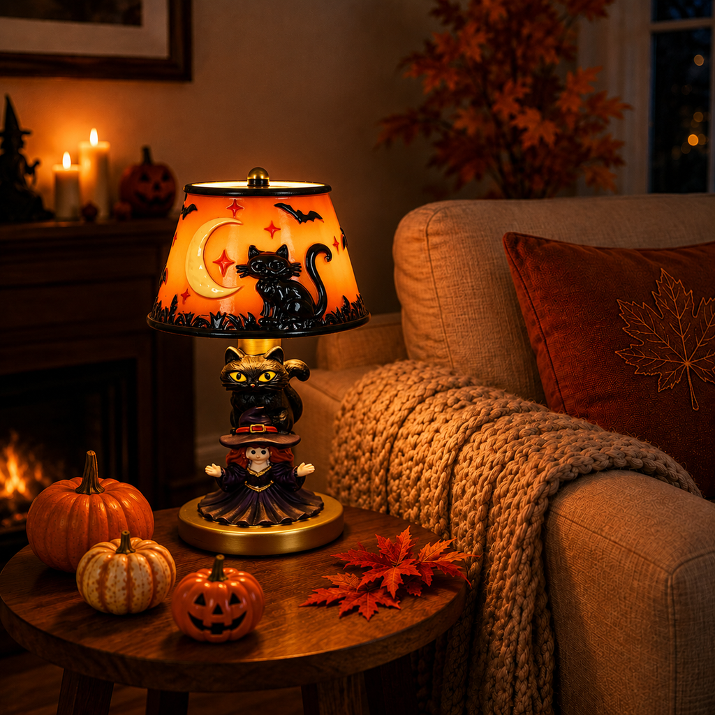 Halloween Table Lamp, Halloween Decor, LED Decorative Lamp, Warm Glow Resin Lamp, Gothic Halloween Home Decor, Pumpkin & Ghost Table Decoration, Spooky Desk Lamp, Halloween Party Decor, Mantel & Shelf Decoration