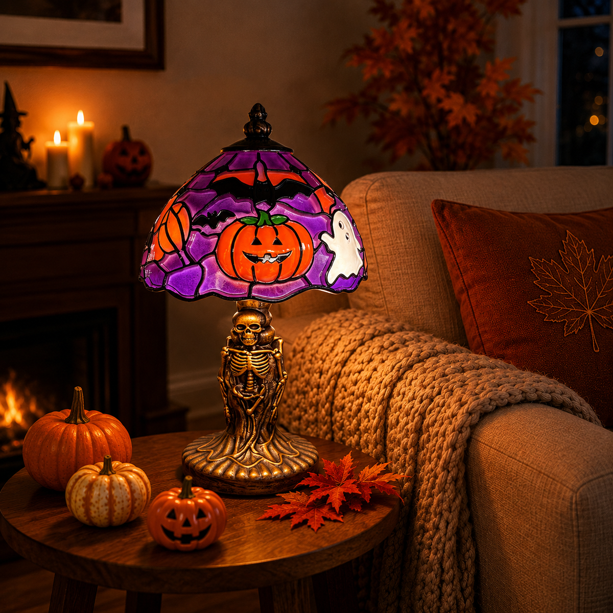 Halloween Table Lamp, Halloween Decor, LED Decorative Lamp, Warm Glow Resin Lamp, Gothic Halloween Home Decor, Pumpkin & Ghost Table Decoration, Spooky Desk Lamp, Halloween Party Decor, Mantel & Shelf Decoration