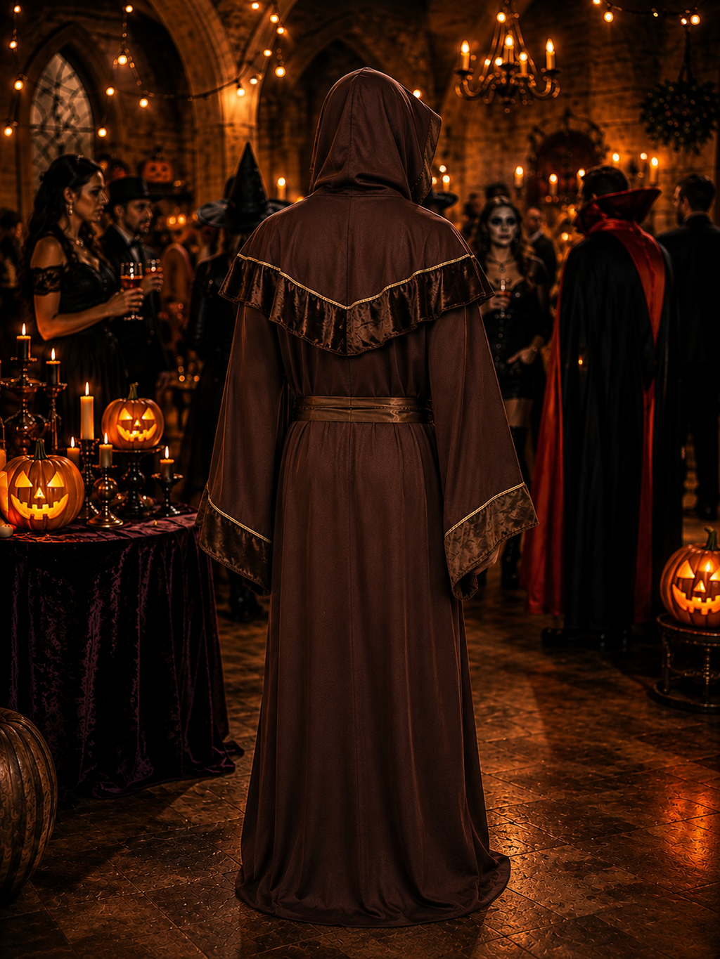 Adult Halloween Costume Hooded Robe, Dark Monk Wizard Warlock Costume, Medieval Gothic Cloak for Halloween Party, Cosplay and Events