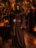 Adult Halloween Costume Hooded Robe, Dark Monk Wizard Warlock Costume, Medieval Gothic Cloak for Halloween Party, Cosplay and Events