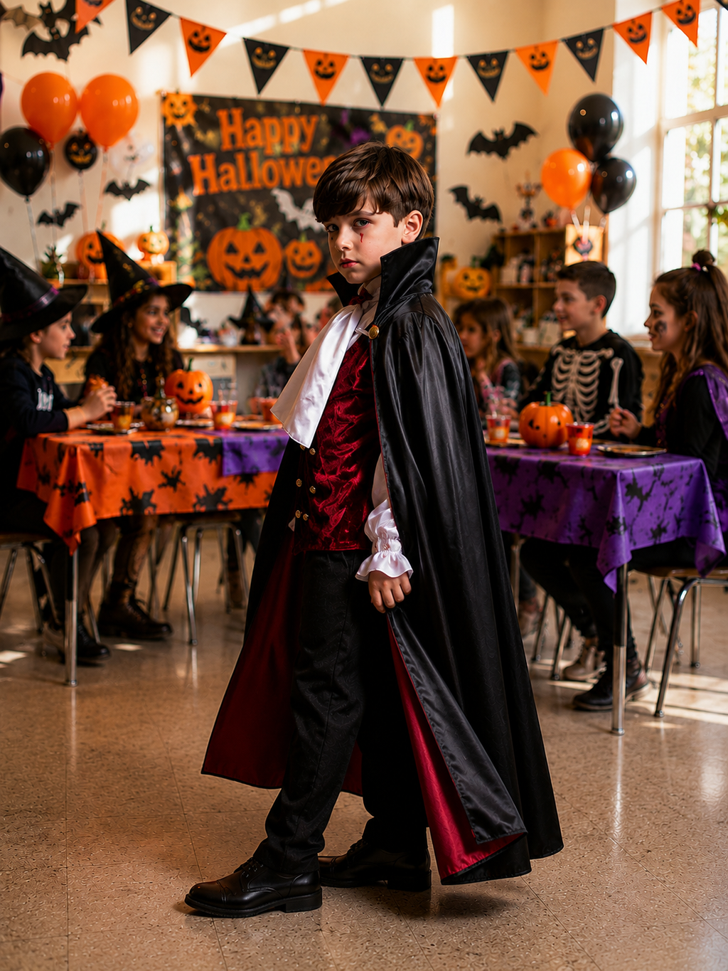 Disfraz de vampiro para niños con capa roja y negra, chaleco rojo, camisa blanca y pantalones negros, disfraz de Drácula para una fiesta de Halloween, disfraz para una fiesta de Halloween en la escuela
