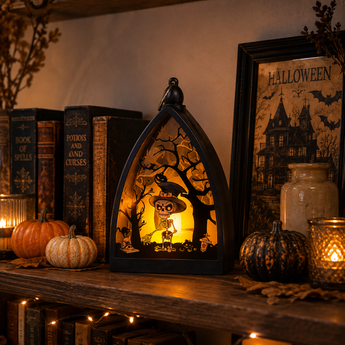 Glowing Pumpkin Skeleton Castle Wind Lamp Desktop Ornament
