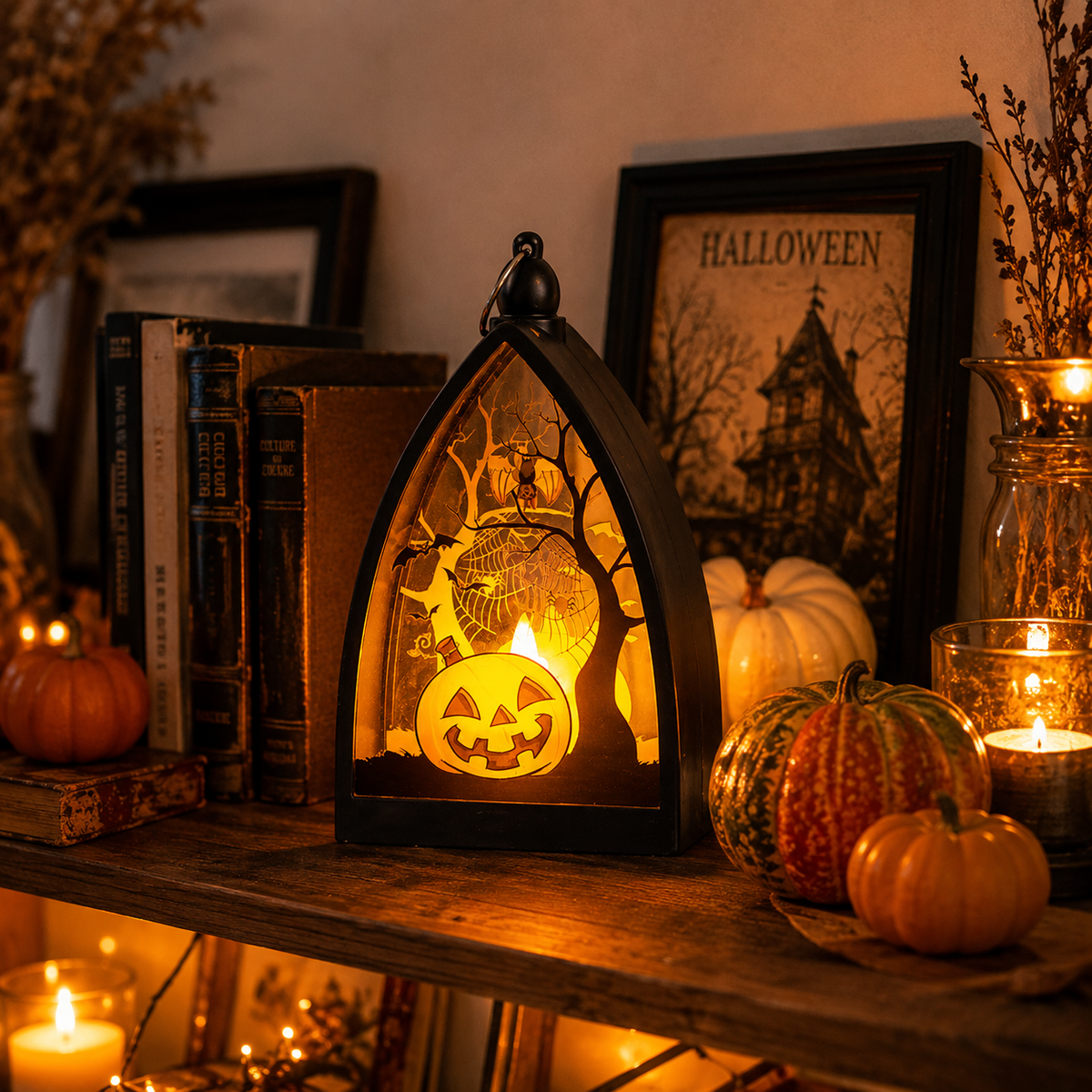 Glowing Pumpkin Skeleton Castle Wind Lamp Desktop Ornament