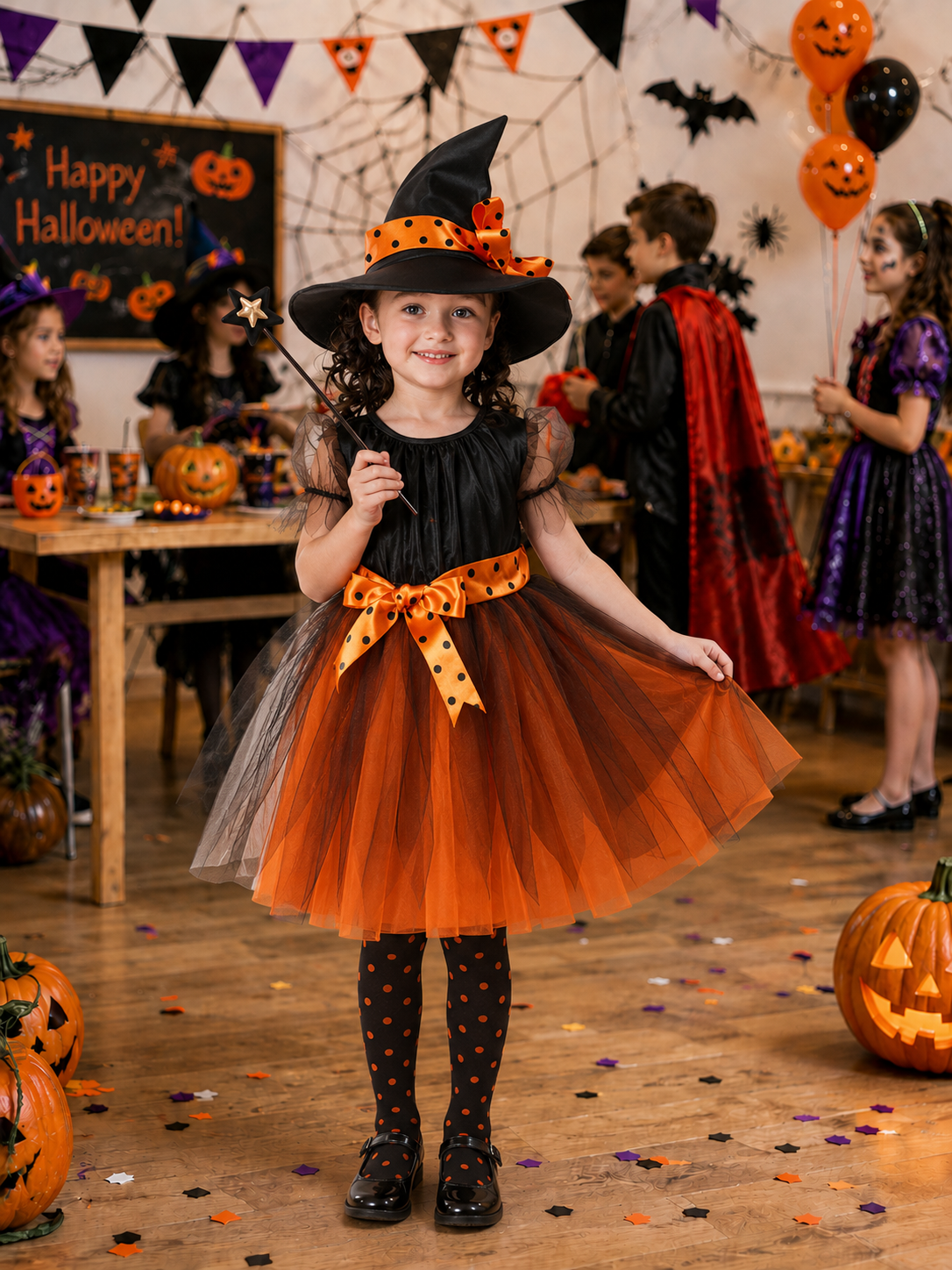 Girls Halloween Witch Costume Dress, Kids Witch Costume with Hat, Spooky Fantasy Halloween Outfit for Girls, Witch Dress for Halloween Party