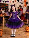 Girls Halloween Witch Costume Dress, Kids Witch Costume with Hat, Spooky Fantasy Halloween Outfit for Girls, Witch Dress for Halloween Party