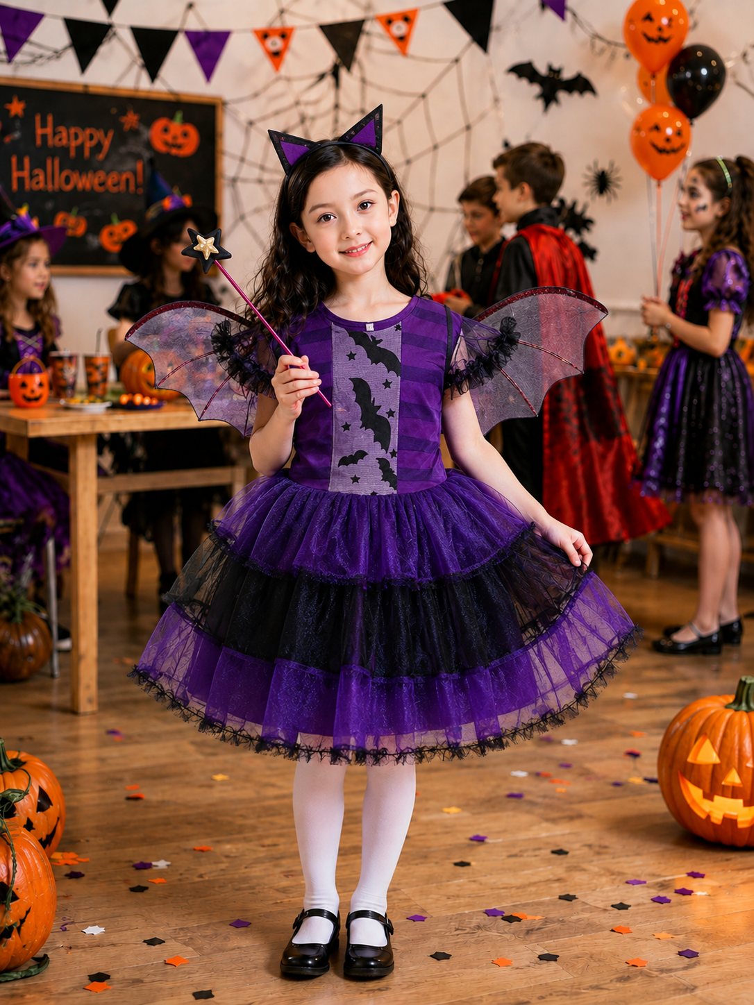 Girls Halloween Witch Costume Dress, Kids Witch Costume with Hat, Spooky Fantasy Halloween Outfit for Girls, Witch Dress for Halloween Party