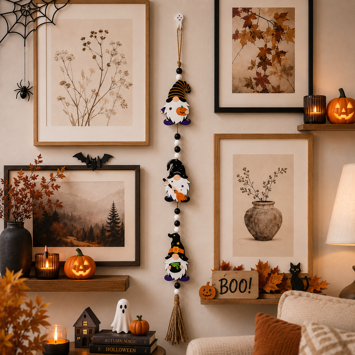 Halloween Hanging Decorations, Halloween Bead Garland with Pumpkin, Ghost, Witch, Bat & BOO Ornaments, 59cm Vertical Hanging Decor for Home, Mantel, Fireplace, Window, Wall & Party
