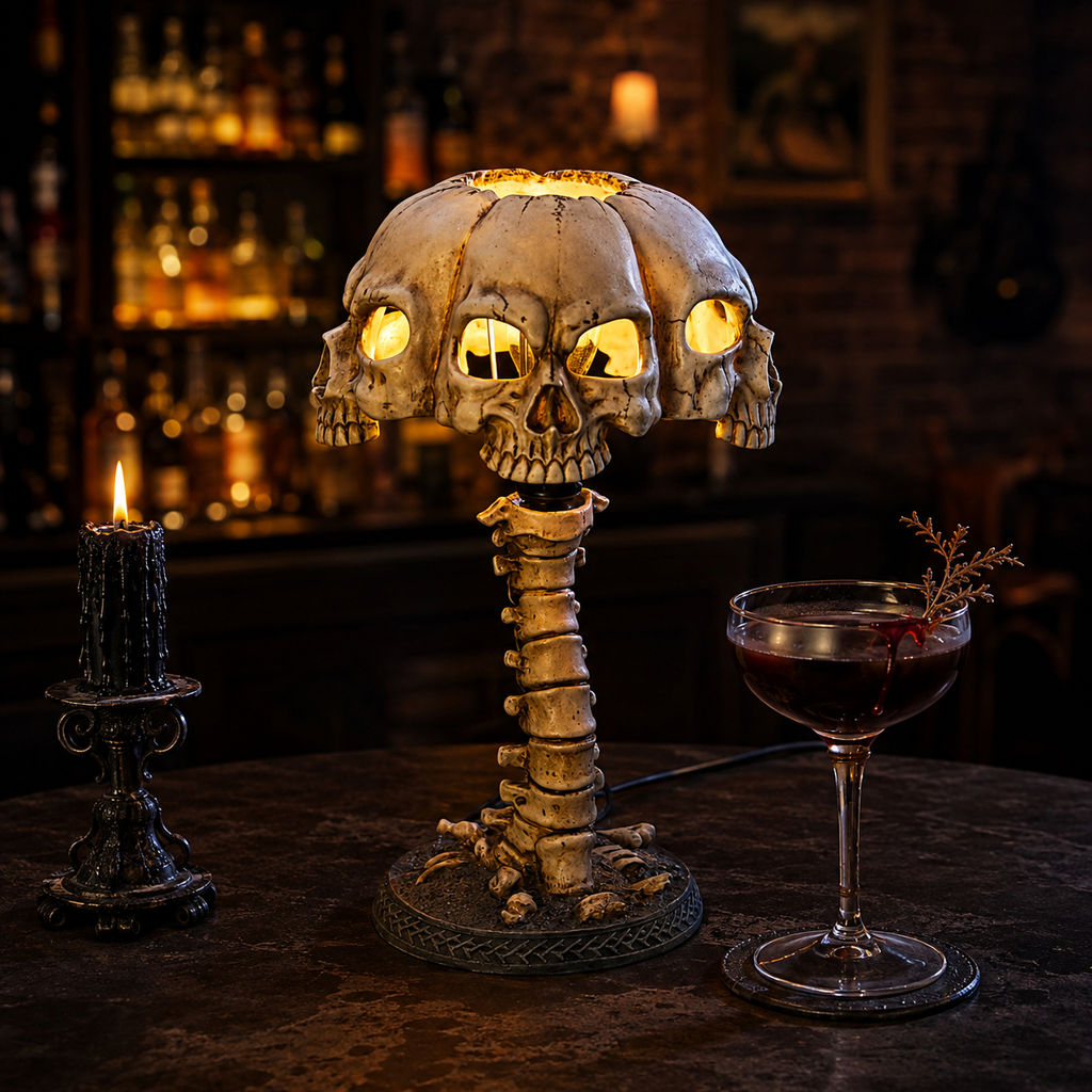 Halloween Skull Lamp, Gothic Skull Table Lamp, Illuminated Skull Decoration, Resin Skull Sculpture, Spooky Halloween Decor, Gothic Home Decor, Skull Figurine, Halloween Table Decor, Creepy Skull Light for Home, Office & Party
