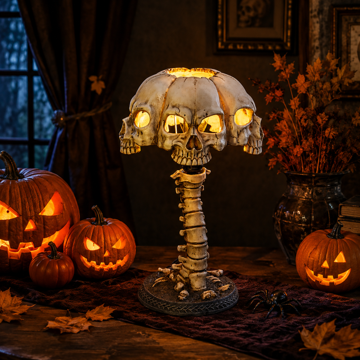 Halloween Skull Lamp, Gothic Skull Table Lamp, Illuminated Skull Decoration, Resin Skull Sculpture, Spooky Halloween Decor, Gothic Home Decor, Skull Figurine, Halloween Table Decor, Creepy Skull Light for Home, Office & Party