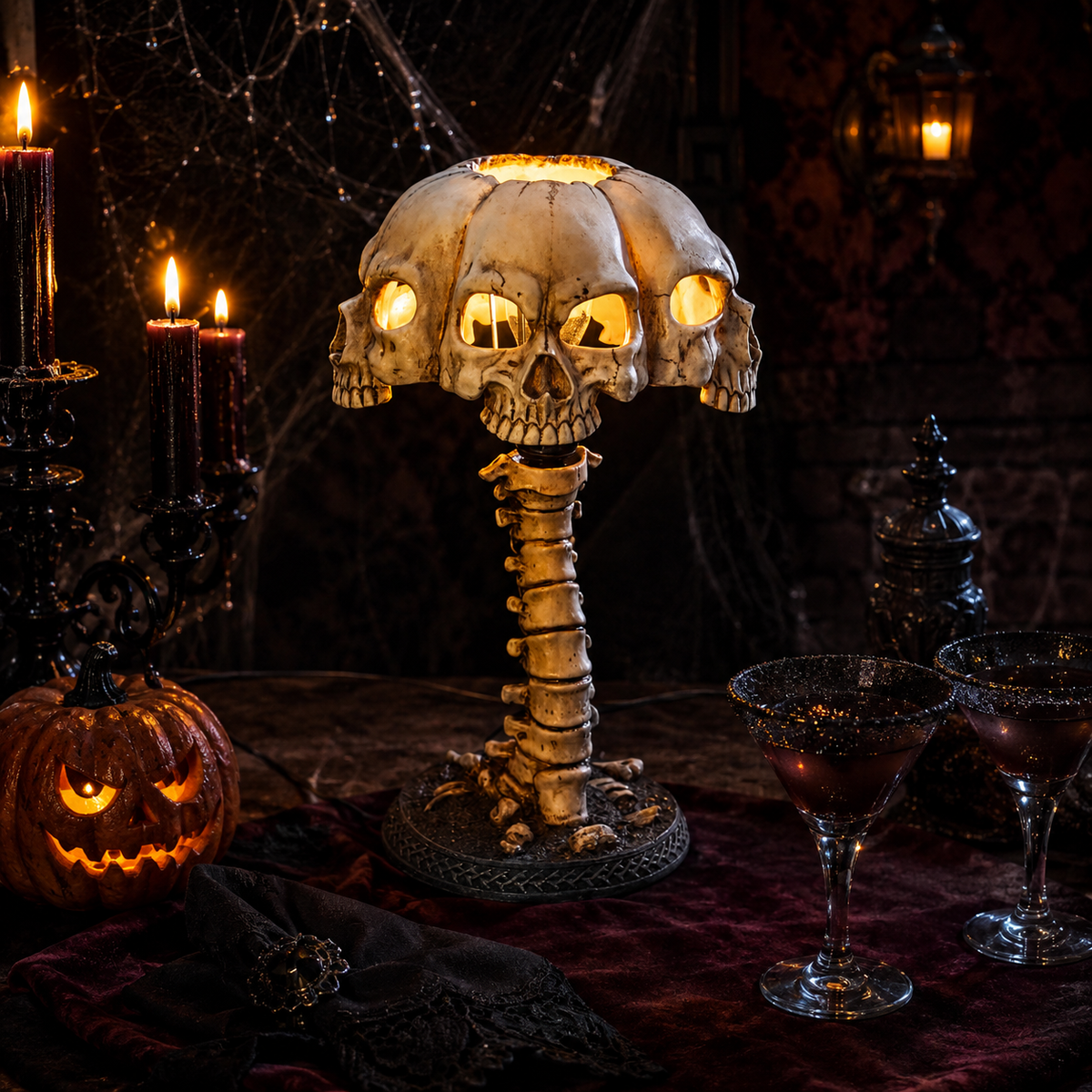 Halloween Skull Lamp, Gothic Skull Table Lamp, Illuminated Skull Decoration, Resin Skull Sculpture, Spooky Halloween Decor, Gothic Home Decor, Skull Figurine, Halloween Table Decor, Creepy Skull Light for Home, Office & Party