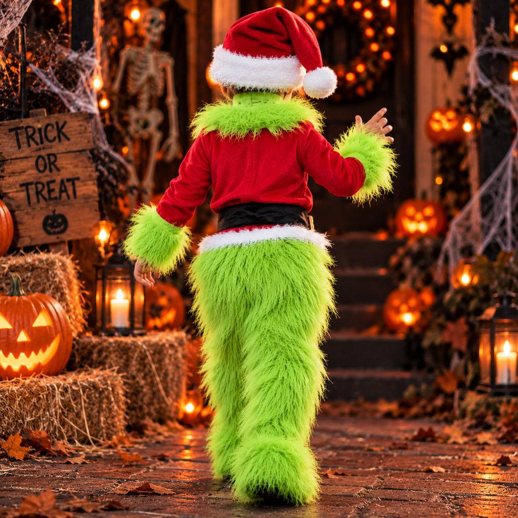 Grinch Halloween Costume for Kids, Green Grinch Outfit, Christmas Costume, S-XXL