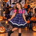 Halloween costume for girls, bat girl dress with bat wings, cute purple spiderweb outfit for Halloween party and trick-or-treating, Vampirina costume