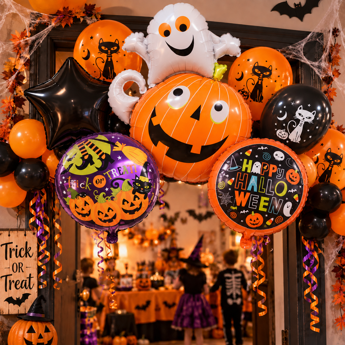 Halloween Balloons Decoration, Pumpkin Ghost Cat Bat Witch Balloons, Spooky Party Decor, Table Wall Indoor Decorations