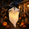 Halloween Hanging Ghost Decoration 80x90cm, Scary Ghost with Wizard Hat & Claw, Halloween Party Home Decor