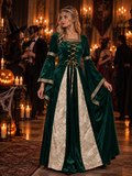 Costume d'Halloween pour femme, Robe Médiévale Renaissance pour femme, Tenue de Princesse Gothique en Velours Vert pour Fête d'Halloween & Cosplay